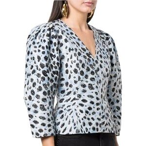 Ganni Leopard Print Puff Sleeve Top